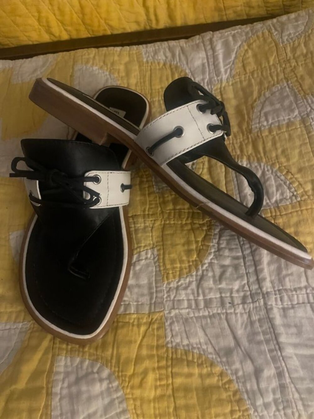 NAVY & WHITE LEATHER SPECTATOR SANDALS - 7M - MADE IN BRAZIL